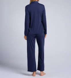 Natori Shangri-La Embroidered Lotus Notch Collar PJ Set – Soft Heather Knit Sleepwear -Her Room US natori nat001 u76073 bs