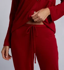 Natori Shangri-La Embroidered Lotus Notch Collar PJ Set – Soft Heather Knit Sleepwear -Her Room US natori nat001 u76073 cs2