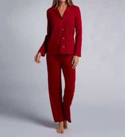 Natori Shangri-La Embroidered Lotus Notch Collar PJ Set – Soft Heather Knit Sleepwear -Her Room US natori nat001 u76073 fs