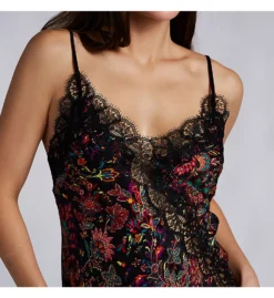 Natori Granada Multicolor Floral Print Chemise - Sexy Eyelash Lace Short Nightgown -Her Room US natori nat001 u78016 cs1