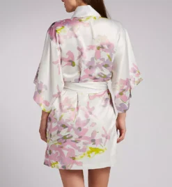 Natori Sumi-E Floral Print Satin Short Wrap Robe – Contemporary Kimono Style Sleepwear -Her Room US natori nat001 v074007 bs