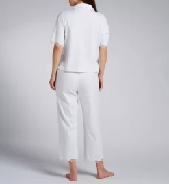 Natori Bliss Serenity Mercerized Cotton Jersey PJ Set – Scalloped Lace Short Sleeve & Crop Pant Sleepwear -Her Room US natori nat001 v76052 bs