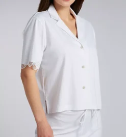 Natori Bliss Serenity Mercerized Cotton Jersey PJ Set – Scalloped Lace Short Sleeve & Crop Pant Sleepwear -Her Room US natori nat001 v76052 cs1