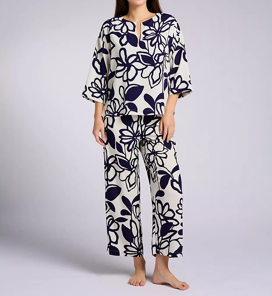 Natori Miyu Printed Satin Pajama Set – Blue and White Floral Georgette PJ Set 4 Natori Miyu Printed Satin Pajama Set – Blue and White Floral Georgette PJ Set - Image 2
