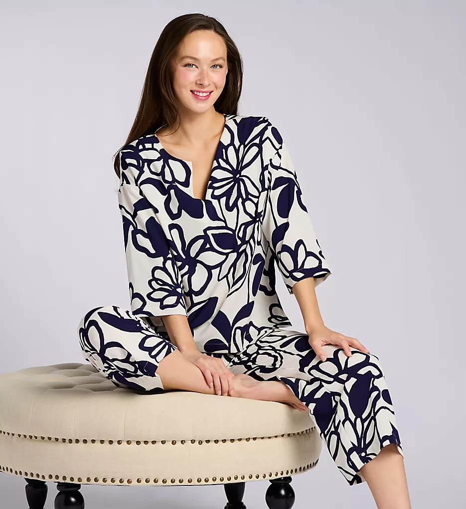 Natori Miyu Printed Satin Pajama Set – Blue and White Floral Georgette PJ Set 3 Natori Miyu Printed Satin Pajama Set – Blue and White Floral Georgette PJ Set