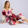 Natori Mizuki Split Neck Watercolor Floral Pajama Set – Matte Satin 3/4 Sleeve Top & Crop Pants 1 Natori Mizuki Split Neck Watercolor Floral Pajama Set – Matte Satin 3/4 Sleeve Top & Crop Pants -Her Room US natori nat001 w76005 gs