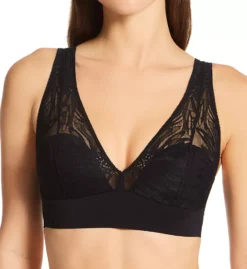 OnGossamer Sleek & Lace Built-Up Longline Bralette – Wireless Padded Plunge Lounge Bra