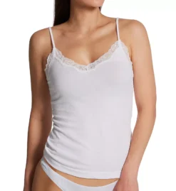 Only Hearts White Organic Cotton Camisole – Lace Trim Slub Knit V-Neck Tank