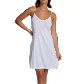 P-Jamas White Pima Cotton Silky Ribs Chemise – Scalloped Lace V-Neck Nightgown