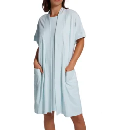 P-Jamas Butterknits Pima Cotton Cap Sleeve Short Robe with Metallic Stitching -Her Room US p jamas pj001 347660 cs1