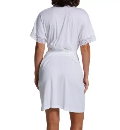 P-Jamas White Pima Cotton Silky Rib Short Wrap Robe – Lace Trim Batwing Sleeve Loungewear -Her Room US p jamas pj001 347709 bs