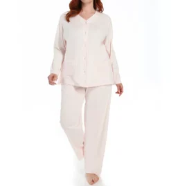 P-Jamas Pink Butterknits Pima Cotton Pajama Set – Button-Front Long Sleeve Sleepwear -Her Room US p jamas pj001 397660 cs1