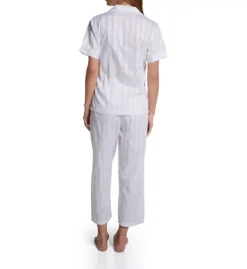 P-Jamas Tina's White Pima Cotton Sateen Stripe – Short Sleeve Pajama Set with Satin Piping -Her Room US p jamas pj001 ah1106 bs