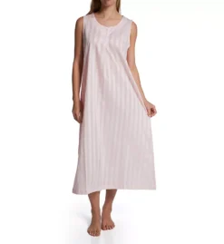 P-Jamas Tina's Shadow-Stripe Pima Cotton – Sleeveless Button-Front Long Gown