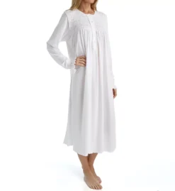 P-Jamas Silvia White Pima Cotton Hand-Smocked Ruffle Nightgown