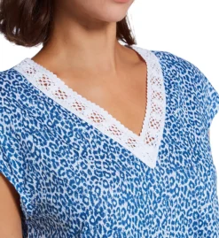 P-Jamas Sweet Leopards Denim Blue Animal Print Pima Cotton Cap Sleeve Chemise -Her Room US p jamas pj001 sld 03 cs2