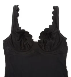 Panache Spirit Rita Black Honeycomb Textured Plunge One Piece – Scalloped Edge Bra-Sized Swimsuit -Her Room US panache pana01 sw1780 cs6