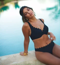 Panache Spirit Lauren Black Honeycomb Textured Scalloped Plunge Bikini Top -Her Room US panache pana01 sw1784 cs4