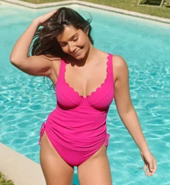 Panache Spirit Red Honeycomb Scalloped Edge Brazilian Brief Swim Bottom -Her Room US panache pana01 sw1789 cs4