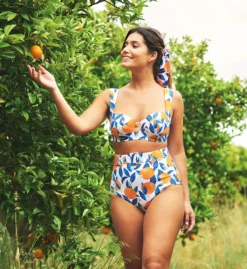 Panache Sicily High Waist Belted Swim Brief - Retro Textured Bikini Bottom -Her Room US panache pana01 sw1845 cs1