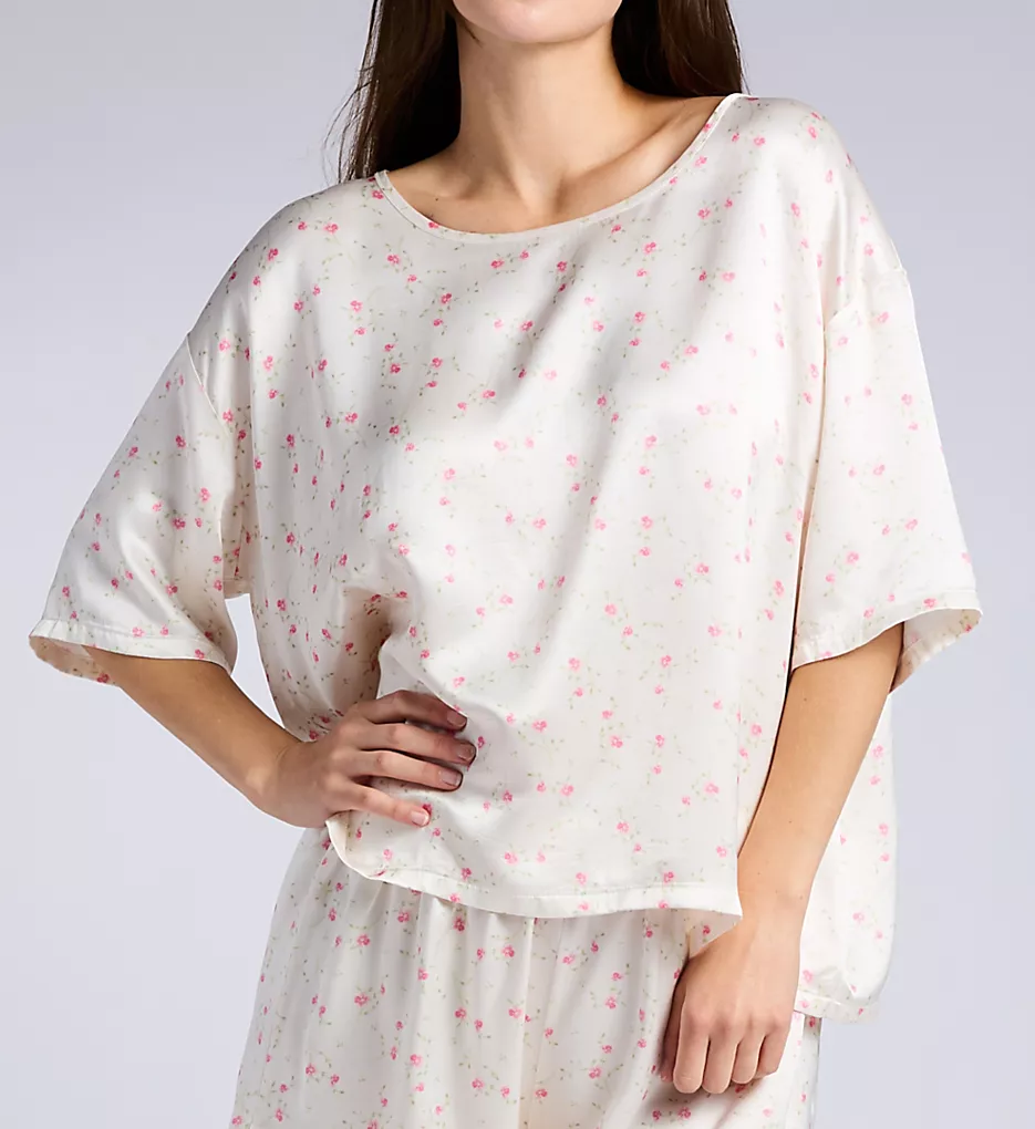 PJ Harlow Brie Floral Print Satin Tee – Luxury Short Sleeve Loose Fit Lounge Top 3 PJ Harlow Brie Floral Print Satin Tee – Luxury Short Sleeve Loose Fit Lounge Top