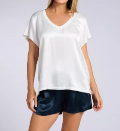 PJ Harlow Britt Lustrous Satin Tap Short – Lightweight Curved Vent Sleep Shorts -Her Room US pj harlow pjha01 britt cs1