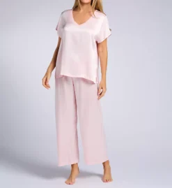 PJ Harlow Gianna Satin V-Neck Tee – Boxy Cut Luxury Loungewear Top -Her Room US pj harlow pjha01 giana cs4