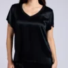 PJ Harlow Gianna Satin V-Neck Tee – Boxy Cut Luxury Loungewear Top