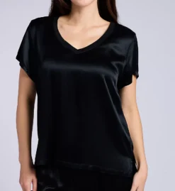 PJ Harlow Gianna Satin V-Neck Tee – Boxy Cut Luxury Loungewear Top