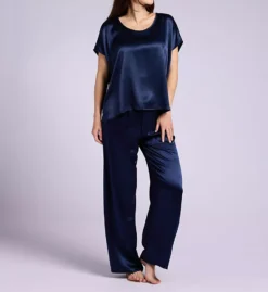 PJ Harlow Roxxy All Satin Tee – Luxury Scoop Neck High-Low Loungewear Top -Her Room US pj harlow pjha01 roxxy cs2