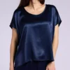 PJ Harlow Roxxy All Satin Tee – Luxury Scoop Neck High-Low Loungewear Top -Her Room US pj harlow pjha01 roxxy gs