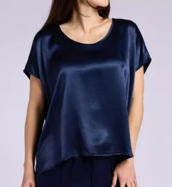 PJ Harlow Roxxy All Satin Tee – Luxury Scoop Neck High-Low Loungewear Top