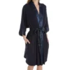 PJ Harlow Shala Soft Ribbed Knit Robe with Silk Satin Trim – Lightweight Three-Quarter Sleeve Lounge Wrap -Her Room US pj harlow pjha01 shala gs