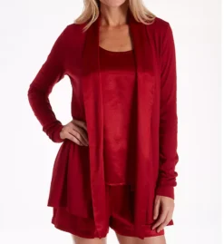 PJ Harlow Shelby Swing Jacket – Satin Trimmed Ribbed Knit Loungewear with Pockets