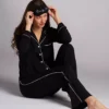 PJ Salvage Black Modal with White Piping - 3-Piece Pajama Set with Beauty Sleep Eye Mask -Her Room US pj salvage pjsa01 rimopjb gs