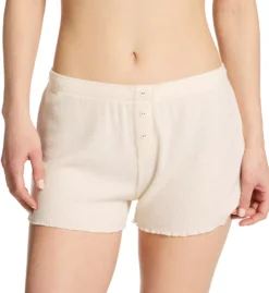 PJ Salvage Navy Textured Essentials Rib Peachy Short – Soft Ribbed Lounge Shorts with Lettuce Edge