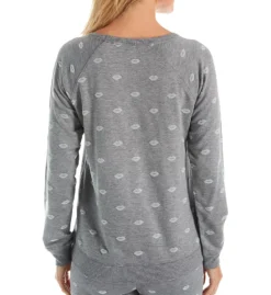 PJ Salvage Heather Grey with Red Velvet Lips – Cozy Fleece Long Sleeve Lounge Top -Her Room US pj salvage pjsa01 rramls bs