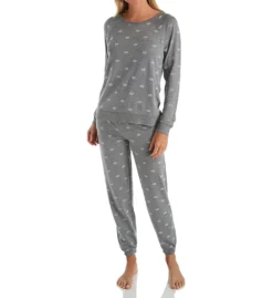 PJ Salvage Heather Grey with Red Velvet Lips – Cozy Fleece Long Sleeve Lounge Top -Her Room US pj salvage pjsa01 rramls cs2