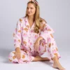 PJ Salvage Pink Striped Brunch Club Flannel Pajama Set with Matching Headband -Her Room US pj salvage pjsa01 ruflpjb gs