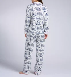 PJ Salvage Bon Voyage Pink Piped Flannel – 3-Piece Long Sleeve Button-Down Pajama Set -Her Room US pj salvage pjsa01 ruflpjc bs