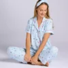 PJ Salvage Paws & Breathe Yoga Frenchie – Grey with Pink Piping 3-Piece Pajama Set