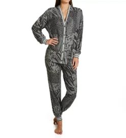 PJ Salvage Patch Perfect Peachy Cardigan – Heathered Charcoal with Striped Accents -Her Room US pj salvage pjsa01 rzppca cs1