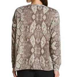 PJ Salvage Snake Bite Feather Knit Top - Grey Snakeskin Print Long Sleeve Lounge Shirt -Her Room US pj salvage pjsa01 rzsbls bs