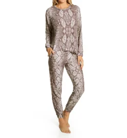 PJ Salvage Snake Bite Feather Knit Top - Grey Snakeskin Print Long Sleeve Lounge Shirt -Her Room US pj salvage pjsa01 rzsbls cs2