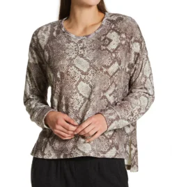 PJ Salvage Snake Bite Feather Knit Top - Grey Snakeskin Print Long Sleeve Lounge Shirt