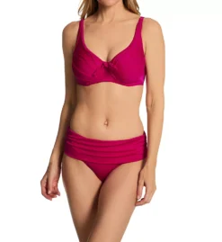 Pour Moi Azure Shimmery Blue Fold Over Brief – Ruched Side High Rise Swim Bottom -Her Room US pour moi pmoi01 1137 cs1