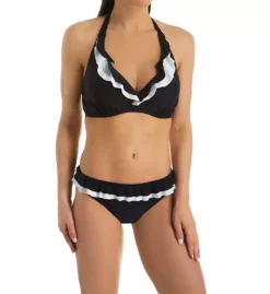 Pour Moi Black Capri Frill Triangle – Hidden Underwire Ruffle Halter Swim Top -Her Room US pour moi pmoi01 16700 cs1