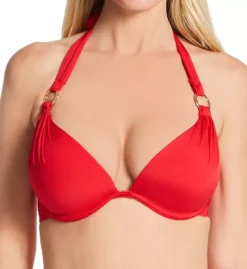 Pour Moi Samoa Boost Vibrant Orange Padded Halter Underwire Swim Top with Gold Hardware -Her Room US pour moi pmoi01 20910 fs