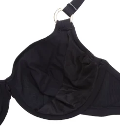 Pour Moi Samoa Black Glossy Ruched Underwire Plunge Swim Top with Gold O-Rings -Her Room US pour moi pmoi01 20912 cs6