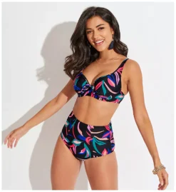 Pour Moi Palermo Black Floral Super High Waist Brief – Tummy Control Swim Bottom -Her Room US pour moi pmoi01 21102 cs2